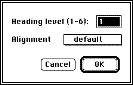 Heading
extension dialog box